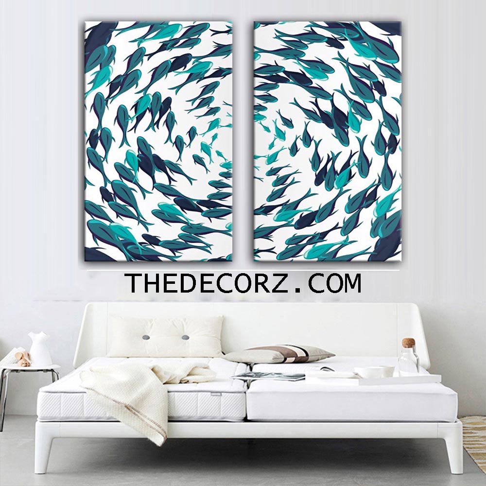 Fish Abstract Art 2 Pieces Printed Wall Frame