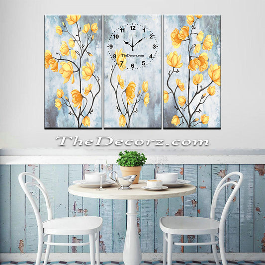 Flower Art Work 3 Piece Printed Wall Clock