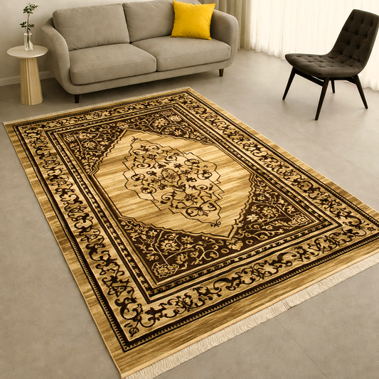 Classic Persian Style Velvet Area Rug – Traditional Vintage Living Room Carpet
