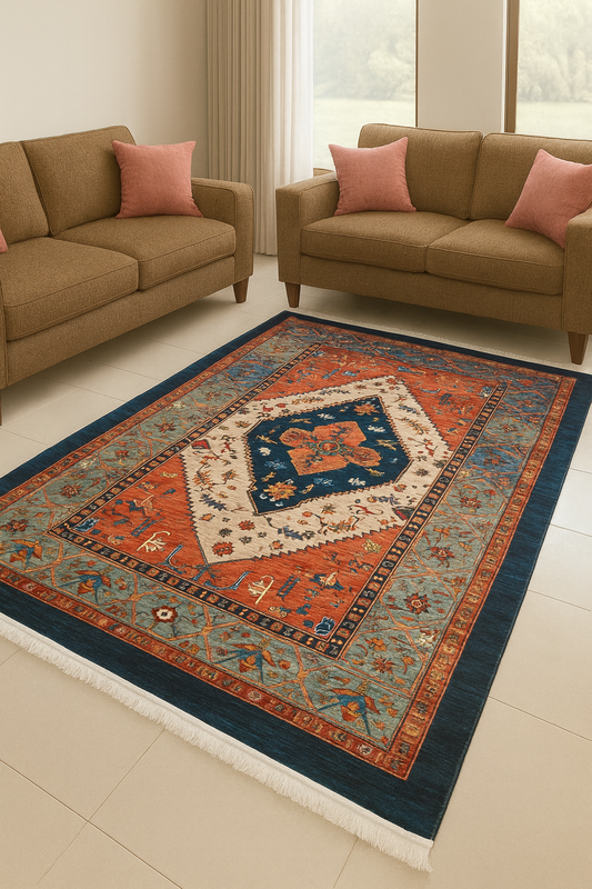 Vintage Persian Style Area Rug – Traditional Oriental Carpet for Living Room